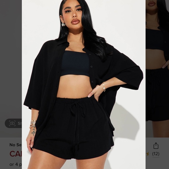 Fashion Nova Linen Short + shirt set - Picture 2 of 3